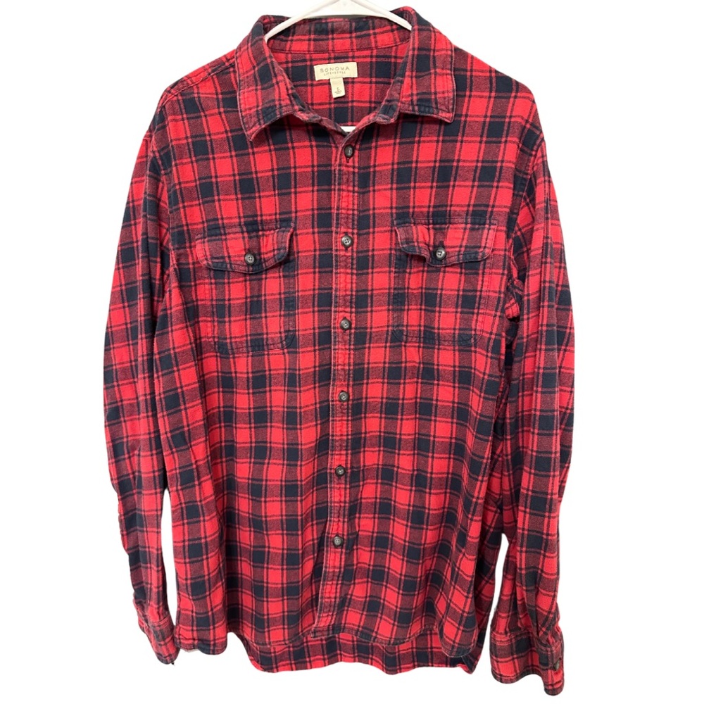 Sonoma Men’s Red & Blue Plaid Flannel Shirt - Size L